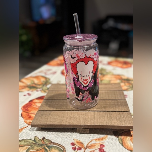 Other - Horror Clown Glass Tumbler with Straw